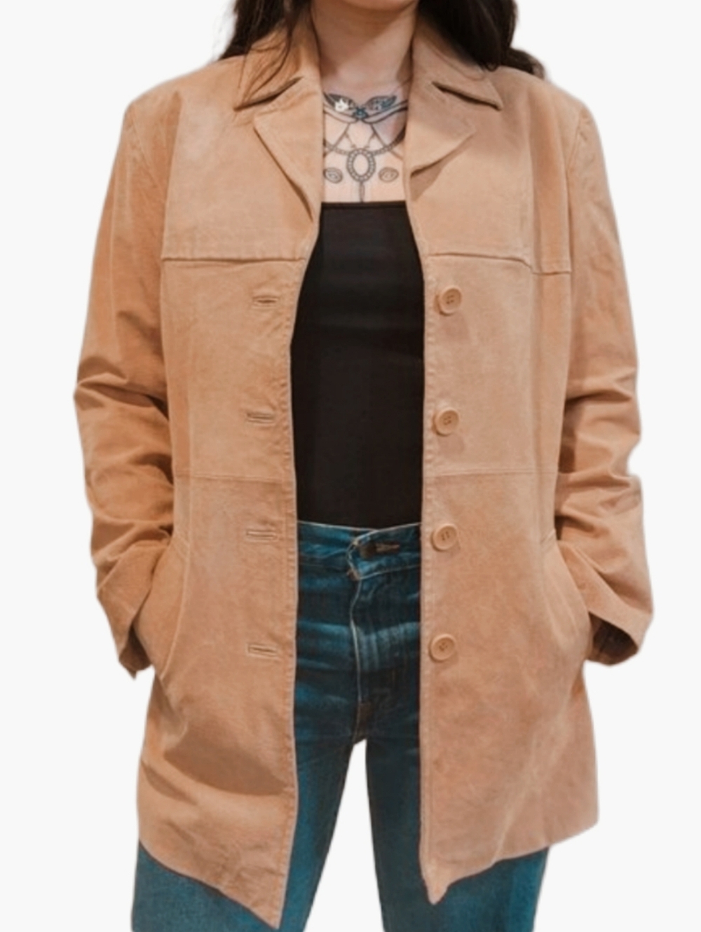 Vintage 2000s Genuine Suede Tan Leather Blazer Jacket!